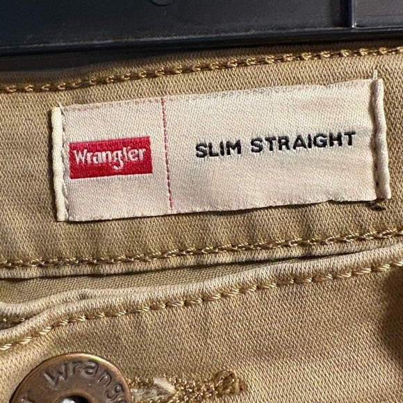 Wrangler Mens 34x30 Khaki Chino Pants Slim Straight Workwear Casual Stretch - Picture 2 of 4